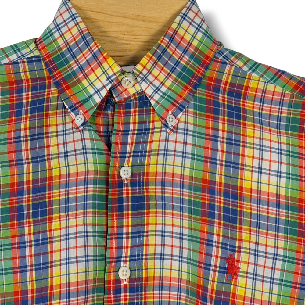 Unbranded Mens M Multicolor Madras Plaid Button Down Shirt 100% Cotton Prep Pony